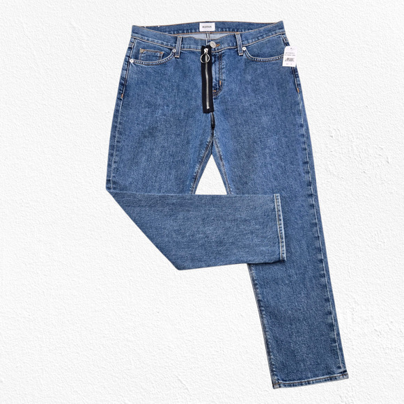 Hudson Crop Riley Relaxed Straight Jeans Exposed Zip Front Blue Denim Size 29 - Picture 1 of 12